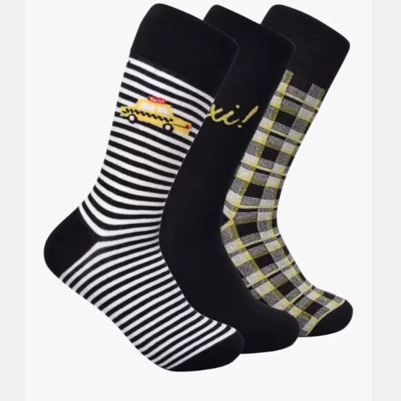 kate spade New York Kids Yellow Black Taxi Socks 3 Pack Boxed Crew Sock Set - Picture 8 of 9